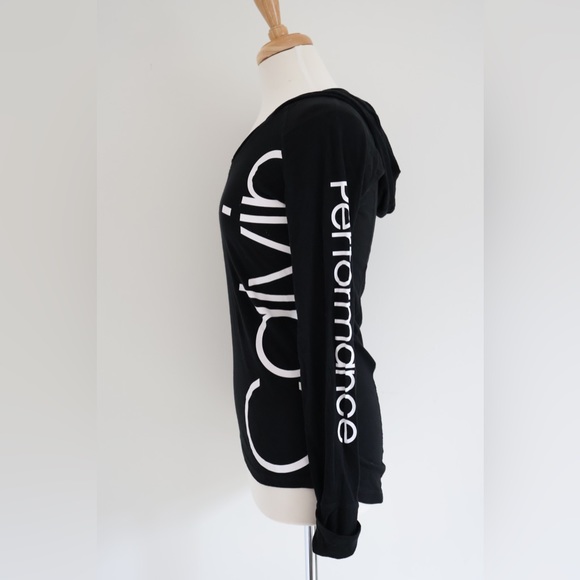 Calvin Klein Performance Black Long Sleeve Top with Logo on arm & side with Hood - Picture 3 of 8